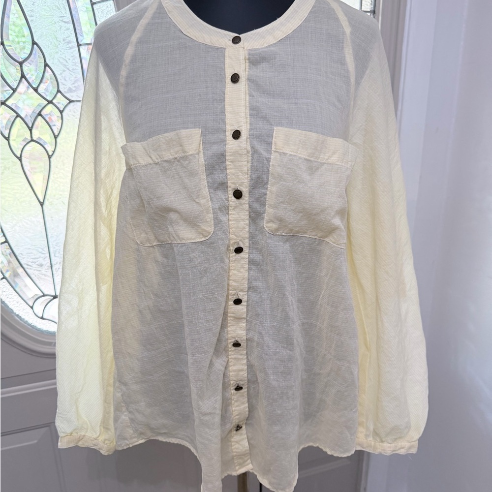 Free People Yellow and White Gingham Button Front Lace Back Small Blouse - Picture 3 of 10